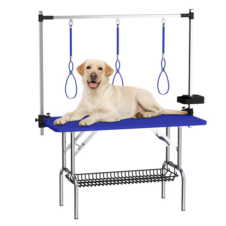 VFK 47'' Large Dog Grooming Table Stainless Steel Foldable Grooming Table for Dogs at Home Adjustable Height Arms Pet Station with Nooses, Mesh Tray, Tool Organizer VFK