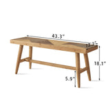 Wnutrees 43" Farmhouse Wood Bench,Solid Wood Entryway Bench for Indoor,Rustic Wood Bench for end of Bed, Handcrafted Finish, Natural Wnutrees