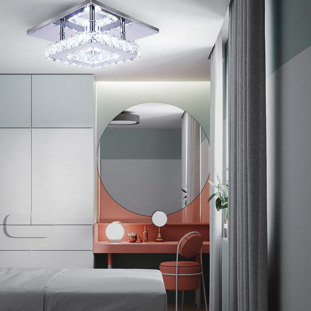 diisunbihuo Modern Crystal Chandelier 7.9 Inches Led Ceiling Light Mini Square Flush Mount Ceiling Light for Bedrooms Dinning Rooms Hallway(Cool White,15W) diisunbihuo