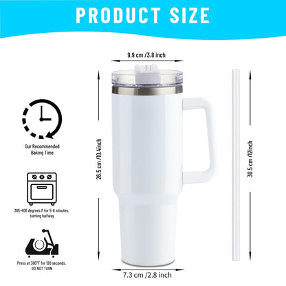 40oz Sublimation Tumbler With Handle And Straw Lid, Stanley Dupe 40oz Sublimation Tumbler With Removable Handle,Stainless Steel Double Wall Insulated Tumbler Blanks For Heat Transfer - WoodArtSupply