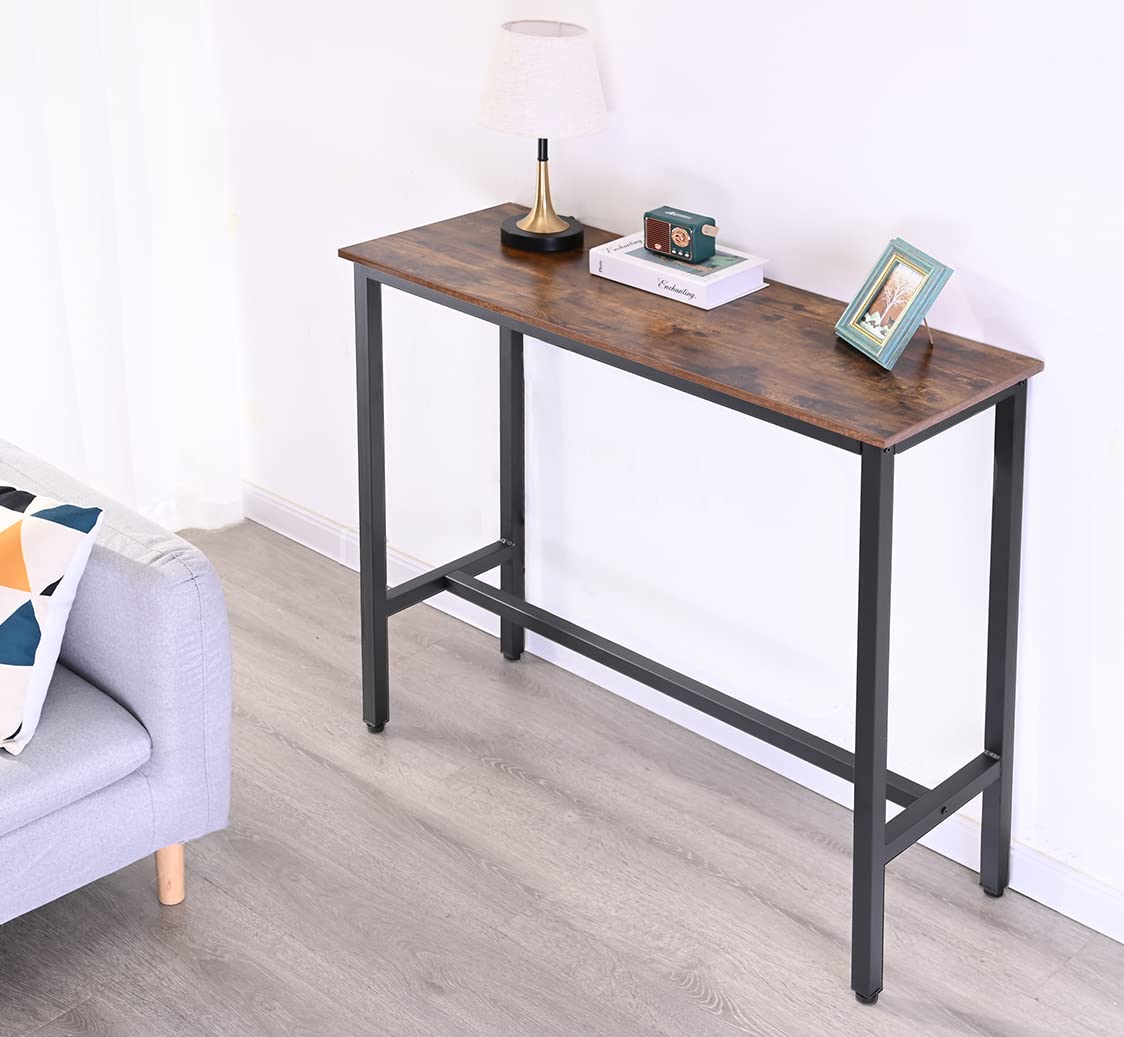 RokiaTek 39" Rustic Brown Bar Table - Versatile Narrow Pub Height Dining Table with Sturdy Metal Frame RokiaTek