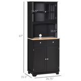 HOMCOM Freestanding 67" Kitchen Buffet with Hutch, Pantry Cabinet with Microwave Stand, Adjustable Shelf, 2 Drawers, Cupboard, Black HOMCOM