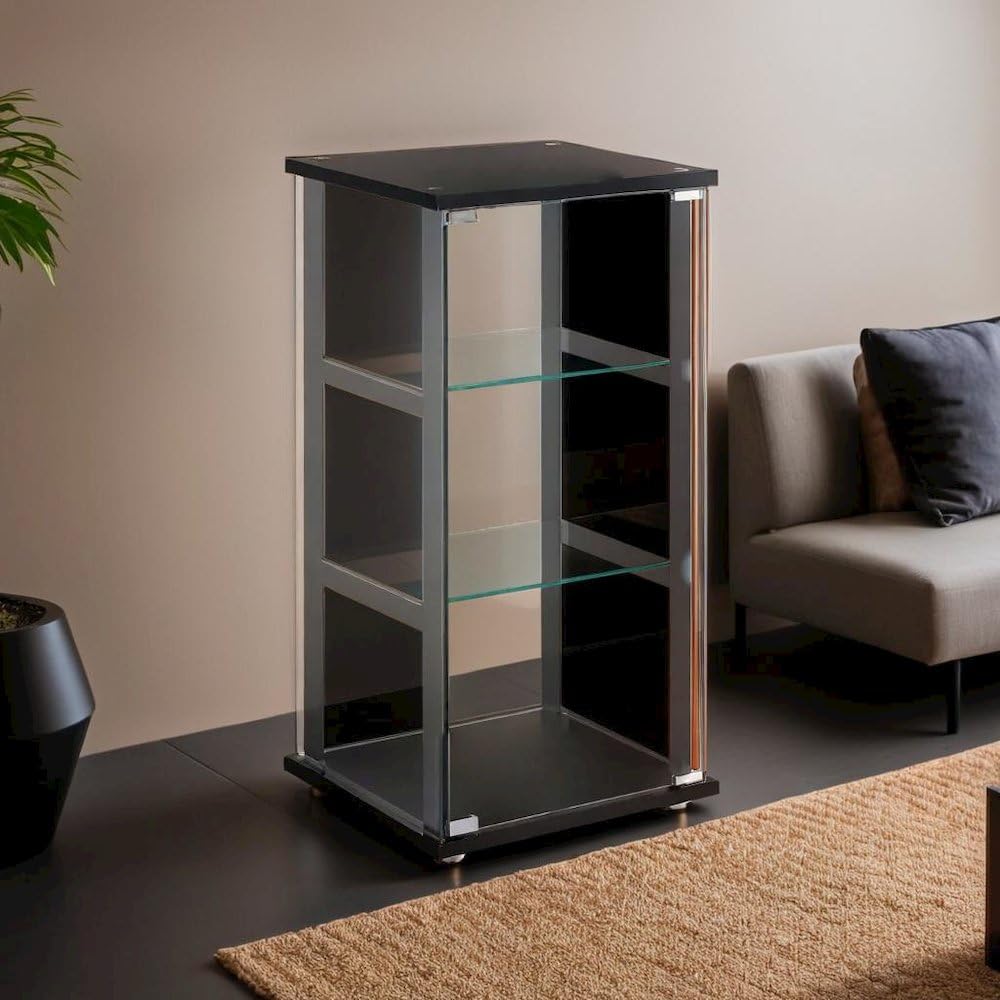 Elegant Black Glass Curio Cabinet by FurniFact with Reversible Door and Three Shelves Furnifact