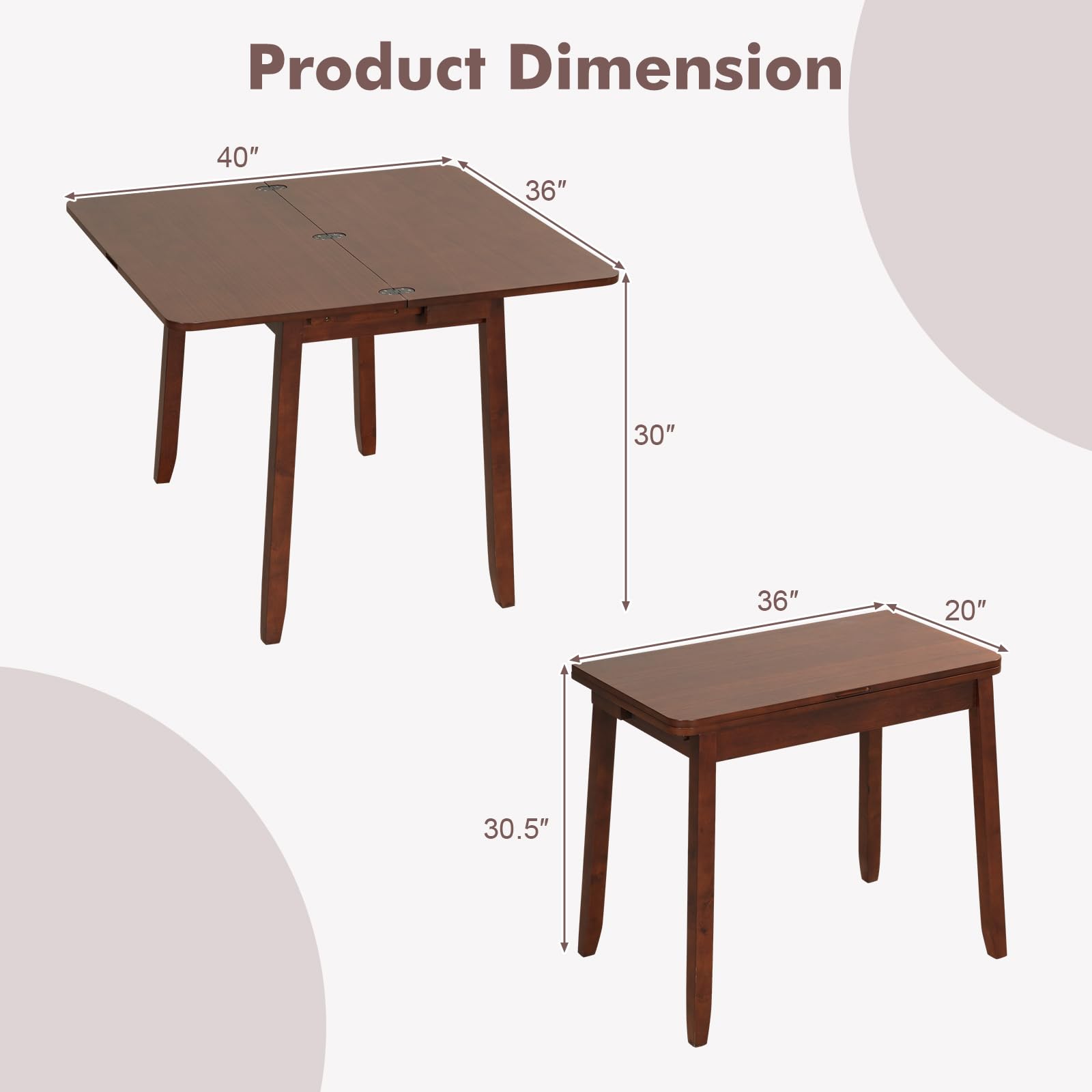 Giantex Folding Dining Table for 4, Extendable Kitchen Table w/Hidden Storage & Rubber Wood Frame, Mid-Century Rectangular Table for Small Space, Kitchen, Dining Room, Living Room, Cherry Bro - WoodArtSupply