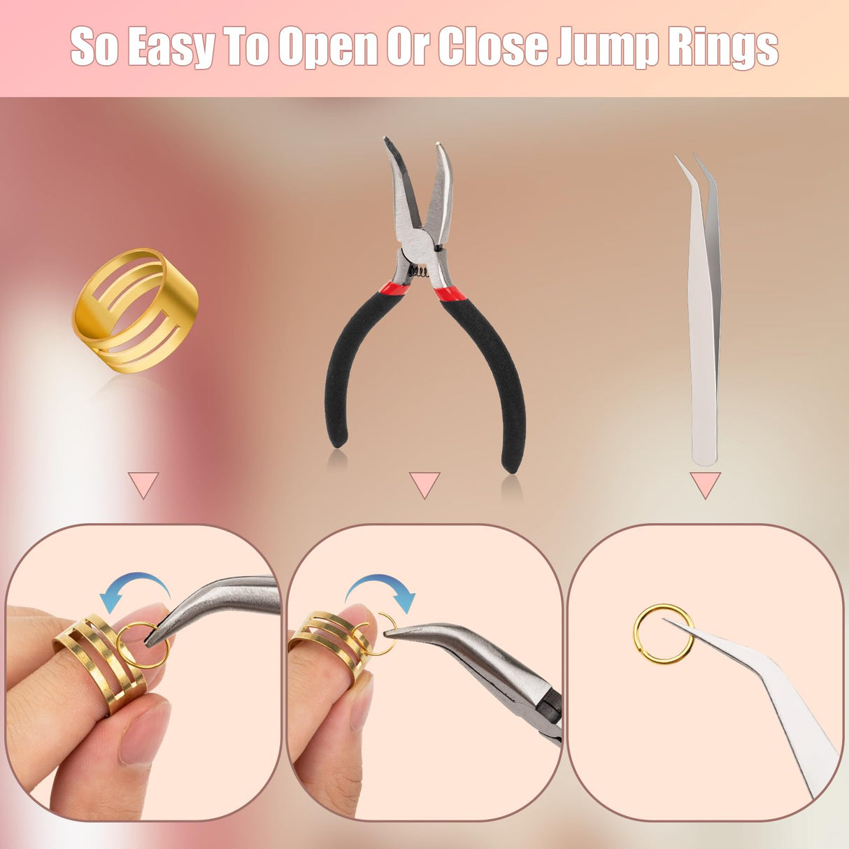 Amrules 1200 Pcs Jump Rings for Jewelry Making Supplies, Necklace Repair Kit with Open/Close Tools, Pliers, Tweezers, Lobster Clasps, Jewelry Jump Rings for Crafts and Key Chains (Silver and Gold) Amrules