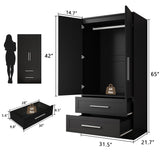 Einhomn Wooden Armoire Wardrobe Closet with 2 Doors and 2 Drawers,Freestanding Armoire Storage Cabinet with Shelves,Tall Clothing Storage Cabinet Suitable for Bedroom,Black Einhomn