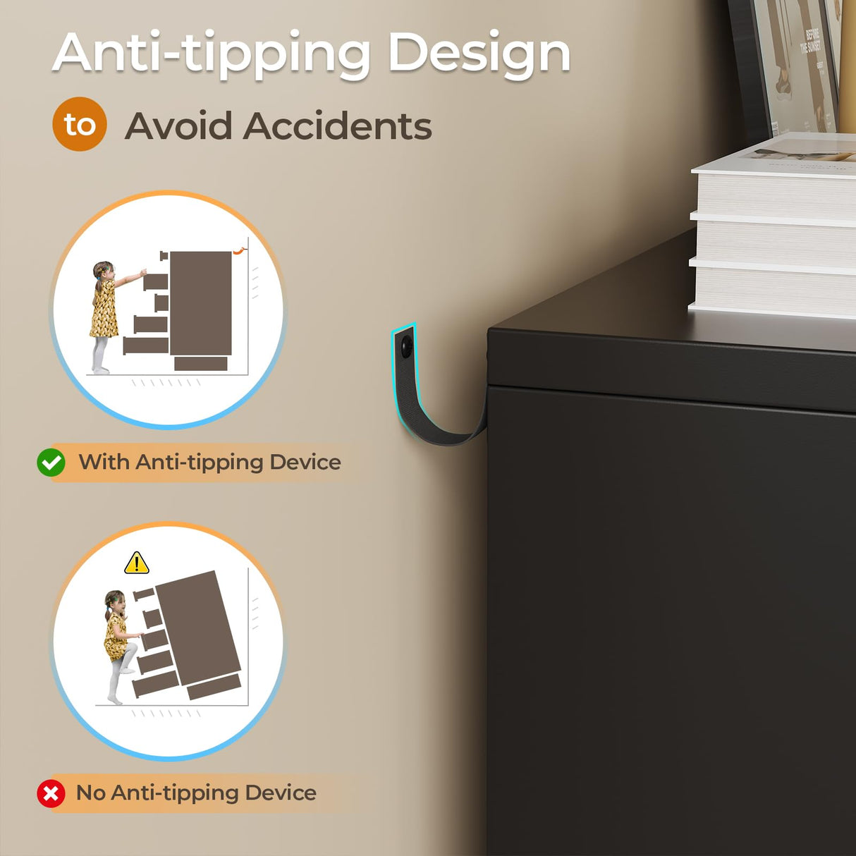 BTHFST Black Dresser with LED Lights, Floating Tall Dresser with 5 Large Drawers & Open Storage Space & Pull Out Tray, 5 Drawer Dresser Wood, Chest of Drawers for Bedroom, Living Room BTHFST