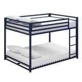 DHP Miles Low Metal Bunk Bed Frame for Kids, With Built-in Ladder, High Guardrail and Metal Slats, Floor Bed Bottom Bunk, No Boxspring Required, For Small Spaces, Full-Over-Full, Blue DHP