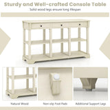 Giantex Console Table with Storage, 58” Long Sofa Table with 3 Drawers & Open Shelves, Solid Wood Legs, Narrow Entryway Table, Vintage Behind Couch Table for Living Room Hallway, Entry Table, Beige Giantex