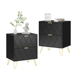 Anbuy Black Nightstand Set of 2 with Gold Handle, Bedside Table with 2 Drawers, Night Stands Set of 2 Gold Legs for Bedroom Living Room Anbuy