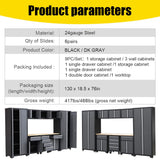 HPDMC 9-Piece Steel Garage Storage Cabinet System with Wooden Work Top, 130 in. L x 18 in. D x 76 in. H Assembled Workshop Chest Cabinet Set in Charcoal Gray HPDMC