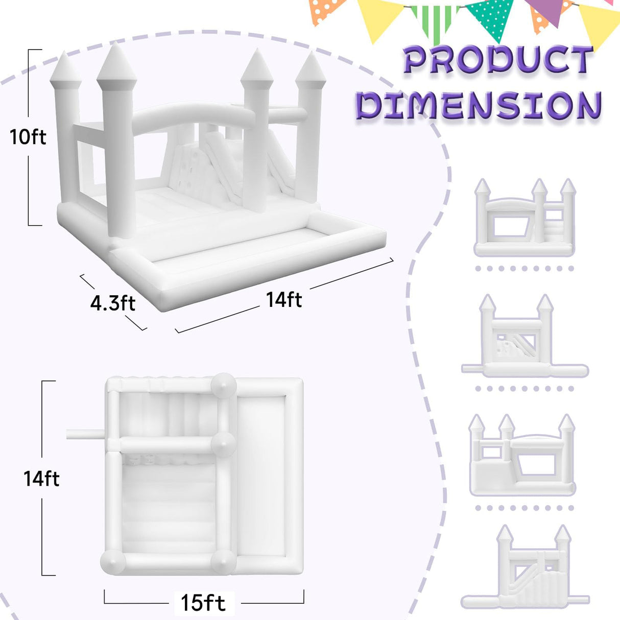 iLink-outer White Bounce House for Big Kids 8-12 with Slide Ball Pit Blower White Oxford Inflatable 15FTx 14FT Kids Birthday Party, Robust and Easy to Install with Repair Kit iLink-outer