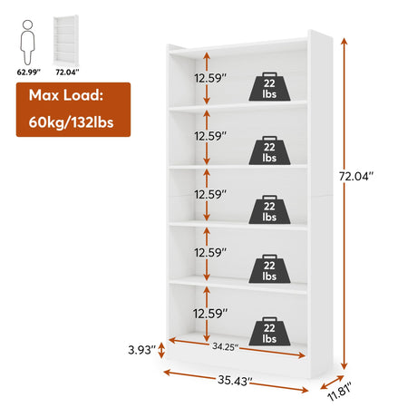 Tribesigns 72-inch Modern 6-Tier White Bookcase with Storage Shelves Tribesigns