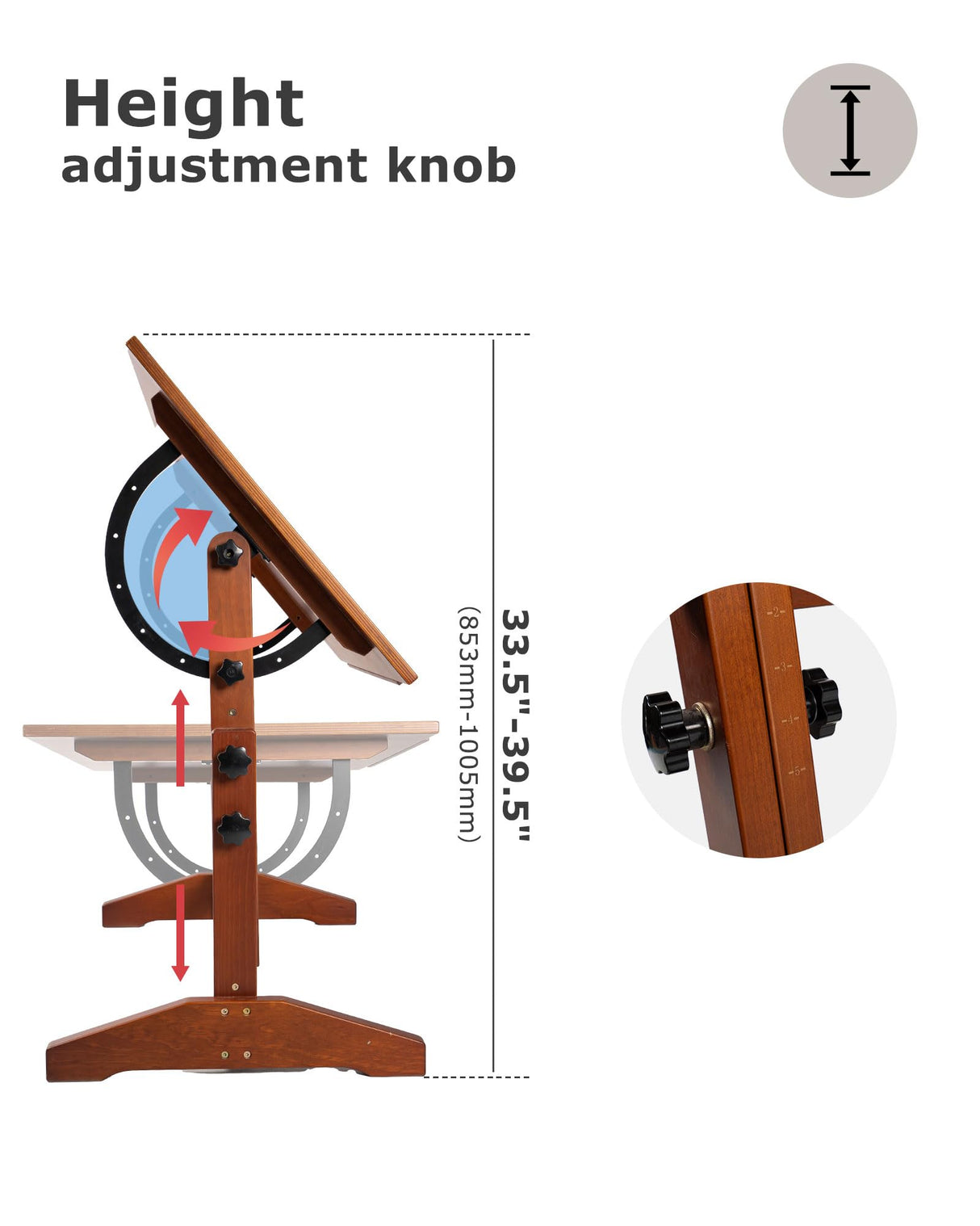 DJAR Adjustable Wooden Drafting Table, 35"x24" Walnut Drawing Desk for Art, Sketching, Painting & Writing DJAR
