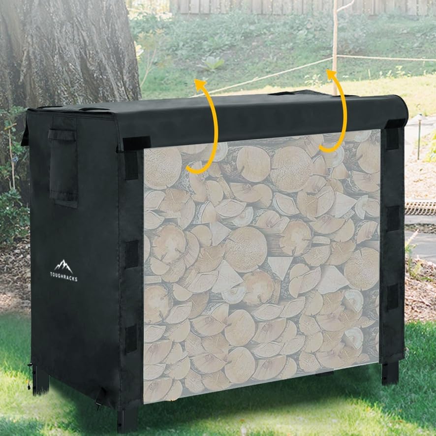 TOUGHRACKS Firewood Rack Cover 4FT | Waterproof & Heavy Duty Log Rack Cover, 600D Firewood Wood Rack Cover, Log Pile Holder for Outdoor/Indoor | NO FADING | Cover Only, NO Rack | Black (48x24 - WoodArtSupply