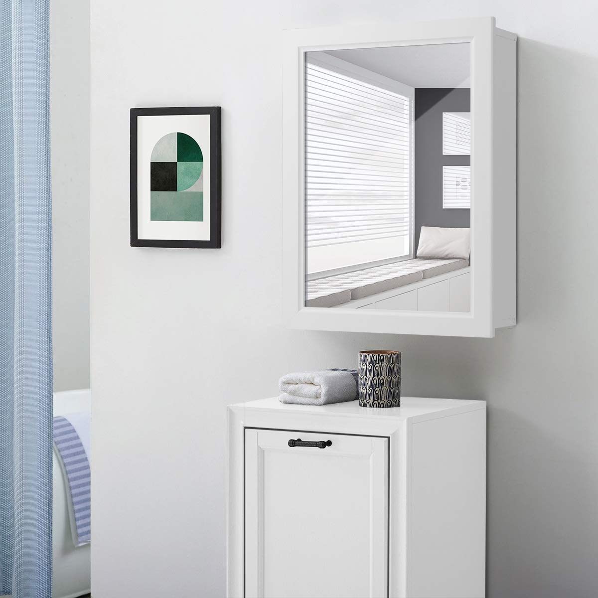 Tangkula Mirrored Bathroom Cabinet, Wall Mount Storage Organizer, Medicine Cabinet with Single Doors Tangkula