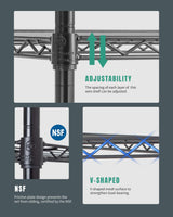 FDW Wire Shelving Unit with Wheels Steel 6 Tier Heavy Duty Layer Rack Storage Metal Shelf Garage Organizer Wire Rack Shelving Adjustable Utility 2100 LBS Capacity-18x48x82 inch (Black) FDW