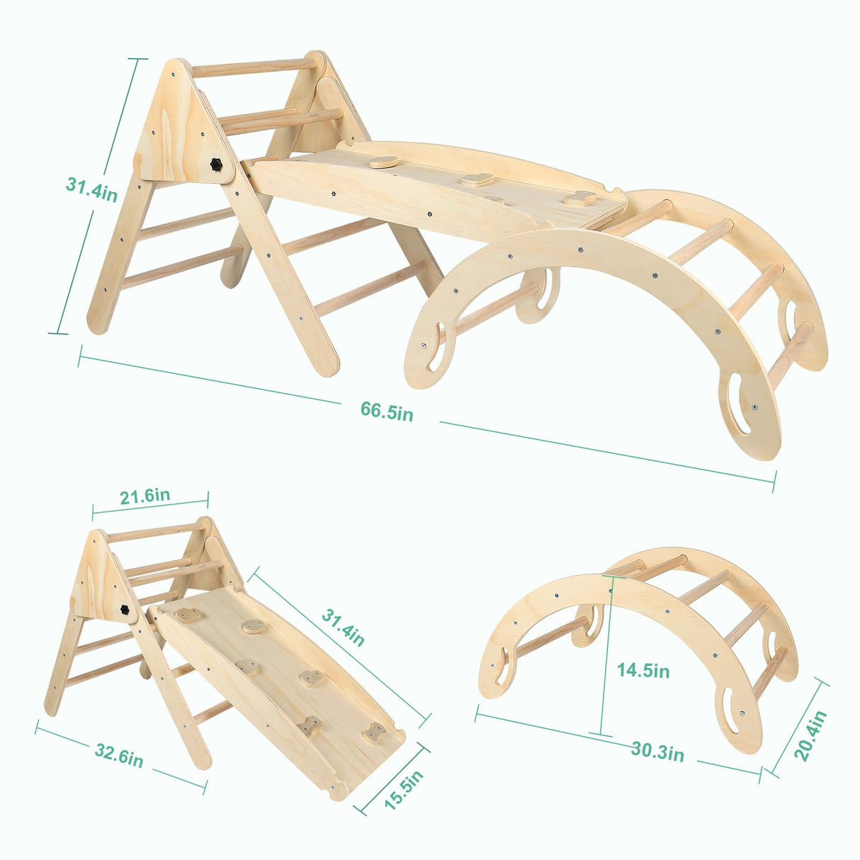 Pikler Triangle Toddler Climbing Toys Set, 5 in 1 Foldable Wooden Indoor Triangle Set with Triangle Ladder, Climbing Ramp, Arch Climber, Rocker, and Slide for Montessori Gym Toys for Kids (Small) BSZGYU