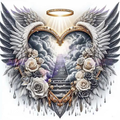 CSZPPQAF 5D Diamond Painting Kits for Adults Beginners, Heart Flower Wing Diamond Art, DIY Full Round Drill Diamond Dot Gem Art Kits for Adults, Home Wall Decor 13.78x13.78 Inch CSZPPQAF