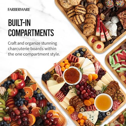 FARBERWARE Build-A-Board Bamboo Cutting Board with Clear Locking Lid and Black Handles, Perfect for Charcuterie, Snacks, and More - Make it. Take it. Enjoy it, 11x14 Inch, Single Compartment - WoodArtSupply