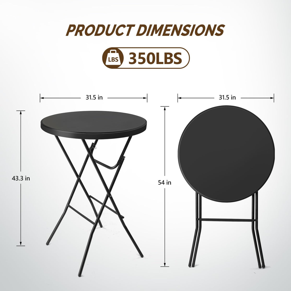 VINGLI 32" Plastic Folding Round Table Bar Height, HDPE Matrial with Gray Metal Finish, High Top Table for Outdoor Party, Cafes, Restaurants, Backyard, Dining Room, Wedding Event,1 Pack, Black VINGLI