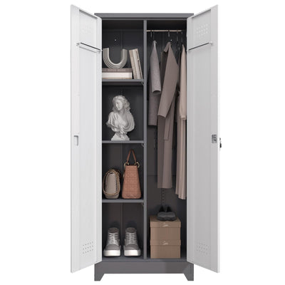 STEELIST Broom Closet, Metal Storage Cabinet with Hanging Rod, 65" Broom Tool Organizer, Metal Cabinet with Doors and Shelves, Tall Cleaning Storage for Home, Office, Garage, Balcony
