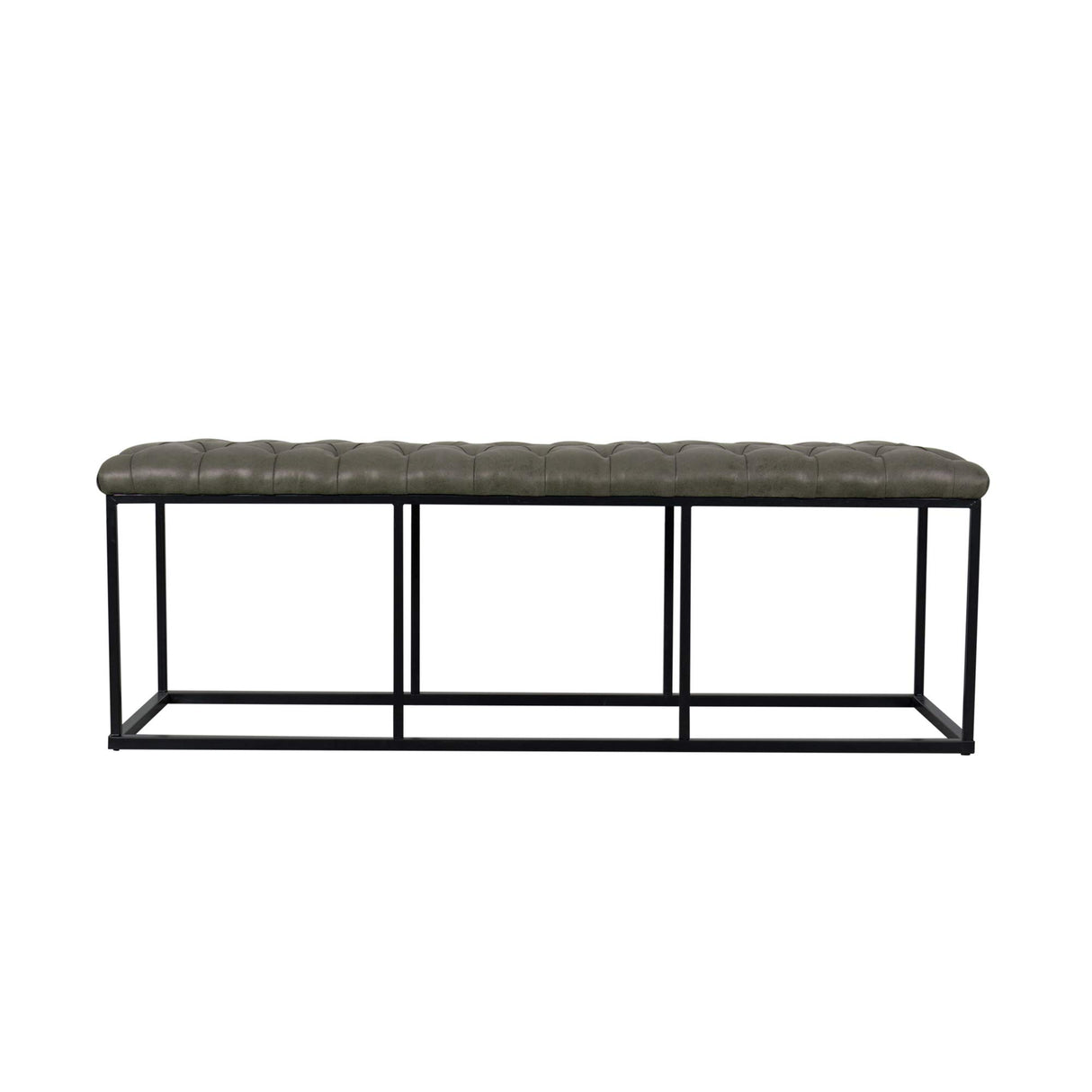 HomePop Upholstered Button Tufted Decorative Bench with Metal Base, Gray Faux Leather HomePop