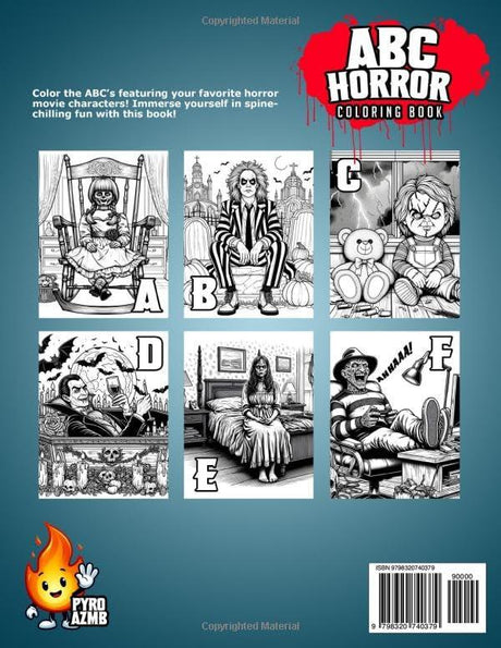 ABC Horror Coloring Book: Iconic Movie Horror Characters ABC Coloring Book For Adults & Teens to Relax and Relieve Stress Lindesa