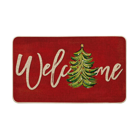Artoid Mode Red Xmas Tree Christmas Welcome Doormat, Winter Home Decor Low-Profile Switch Rug Door Mat Floor Mat for Indoor Outdoor 17x29 Inch Artoid Mode
