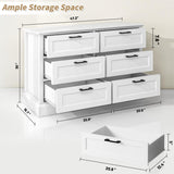 biukpci White 6 Drawer Dresser for Bedroom, Modern Chest of Drawers with Deep Drawers, Wood Double Dresser for Storage Clothes biukpci