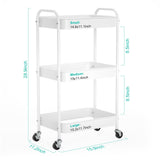 PNVXNUS 3 Tier Rolling Metal Storage Carts with Wheels,Multi Functional Organizer Cart for Office, Bathroom, Kitchen, Book, Diaper. Easy Assembly. (White) PNVXNUS