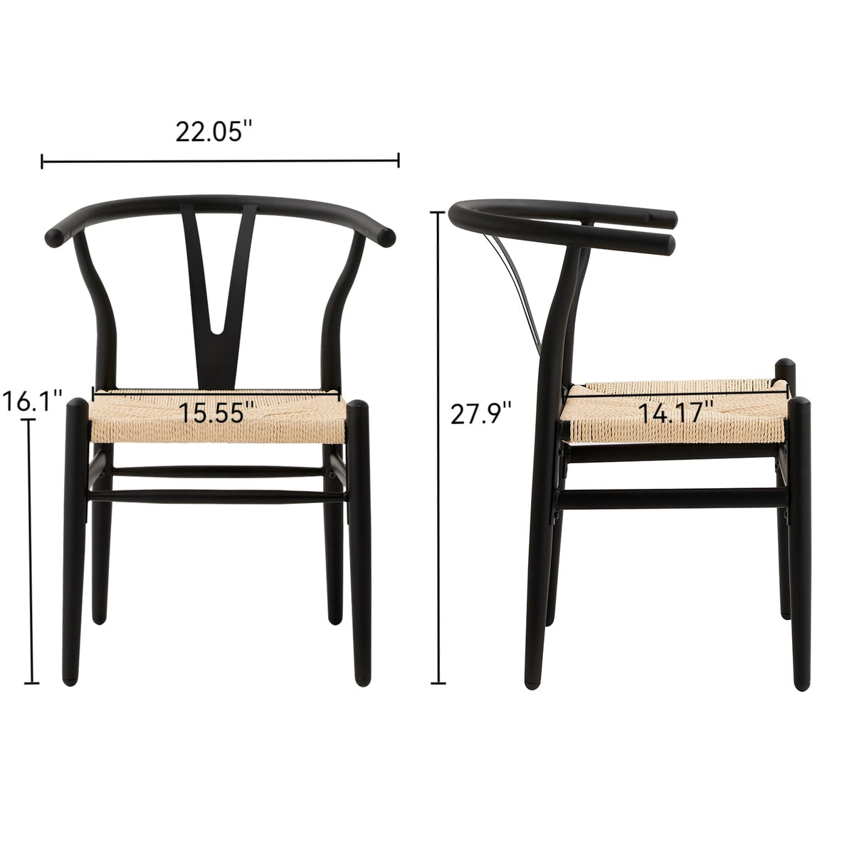 Lecafur HL Wishbone Dining Chairs Set of 6 Metal Mid Century Modern Weave Kitchen Chairs, Black Finish Lecafur HL