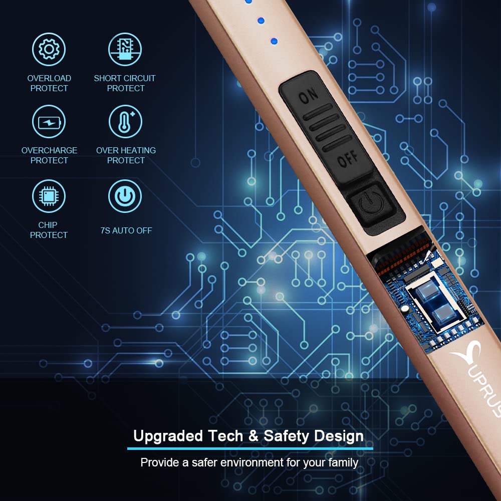 SUPRUS Electric Lighter Arc Windproof Flameless USB Lighter Rechargeable Lighter with Safety Lock for Candle BBQ Camping (champagne Gold) SUPRUS