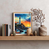 Lighthouse Paint by Numbers, Lighthouse Ocean Paint by Number Kit for Adults, Coastal Scenery Easy Acrylic DIY Oil Painting on Canvas for Home Wall Decor- Rocky Cliff at Sunset(16x20inch, No Frame) Cawpom