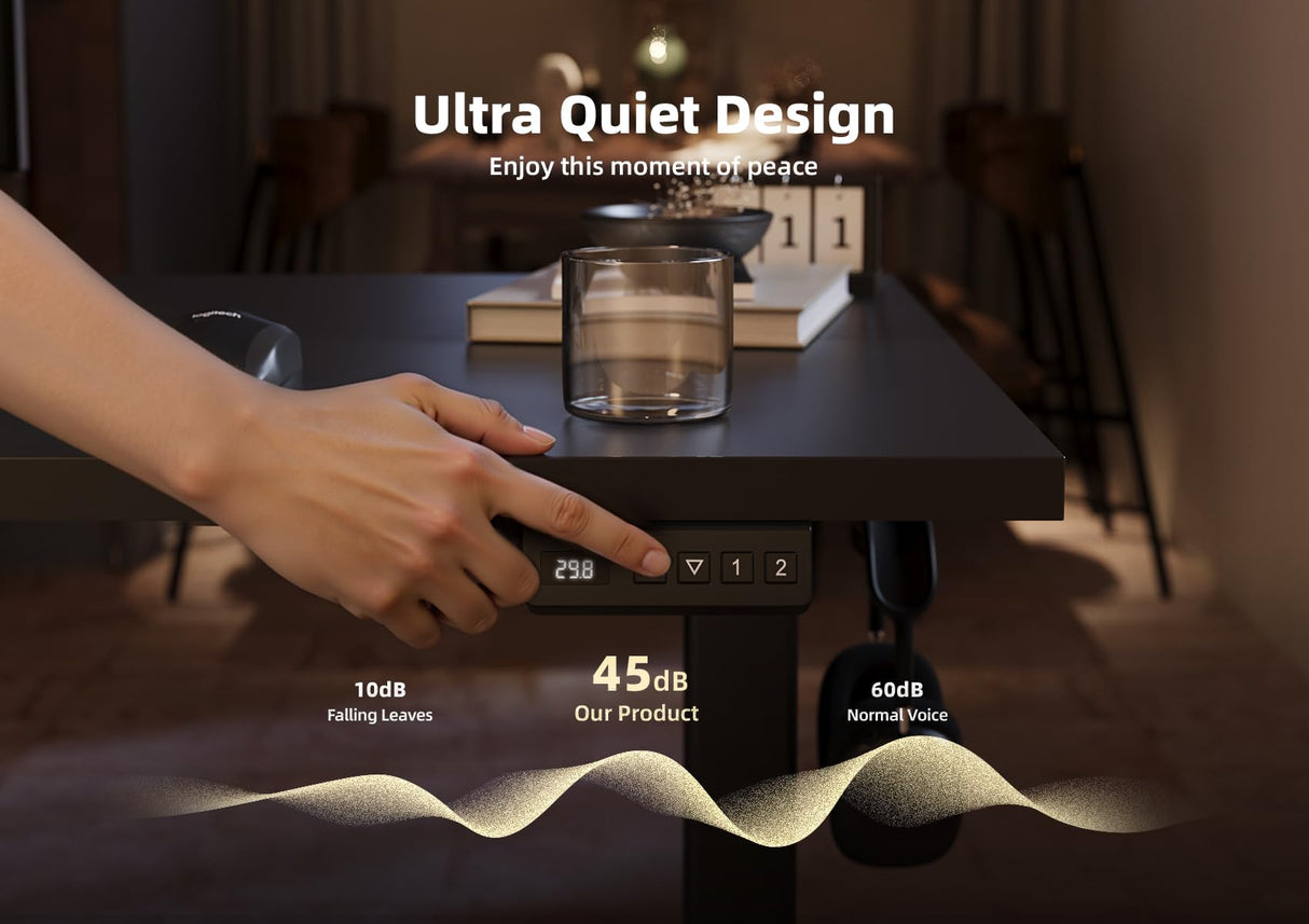 Seang Standing Desk with Adjustable Height, 48x24 Inch Electric Stand Up Desk for Home Office, Studio, Computer Workstation, Black Top Seang