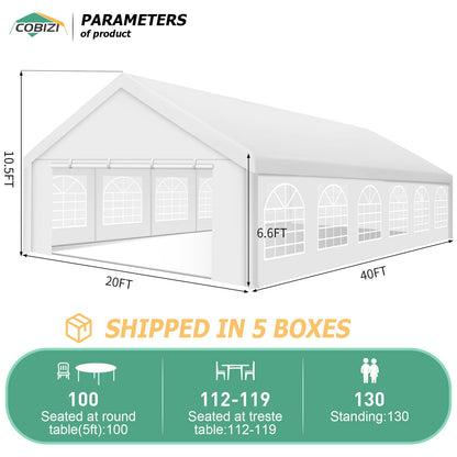 COBIZI 20x40ft Party Tent Heavy Duty, Wedding Tent, Event Tent for Parties, Carpas Para Fiestas with 8 Removable Sidewalls, 20x40 Tent with Built-in Sandbag, UV50+, Big Tent for Party, Carpor - WoodArtSupply