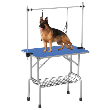 Unovivy Dog/Pet Grooming Table Foldable Height Adjustable - 36-inch Portable Dog Grooming Table with Arm Noose & Mesh Tray, Maximum Capacity Up to 300lbs (Dark Blue) Unovivy