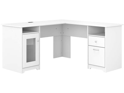 Bush Furniture Cabot L Shaped Computer Desk in White | Corner Table with Drawers and Storage for Personal Home Office Workspace - WoodArtSupply