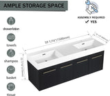 60" Black Wall Mounted Bathroom Vanity with Double Sink, High End Floating Vanity 4 Door Bathroom Cabinet with Thicken Edge Resin Sink,60 Inch Large Wood Bathroom Vanity with Gold Handle Goujxcy