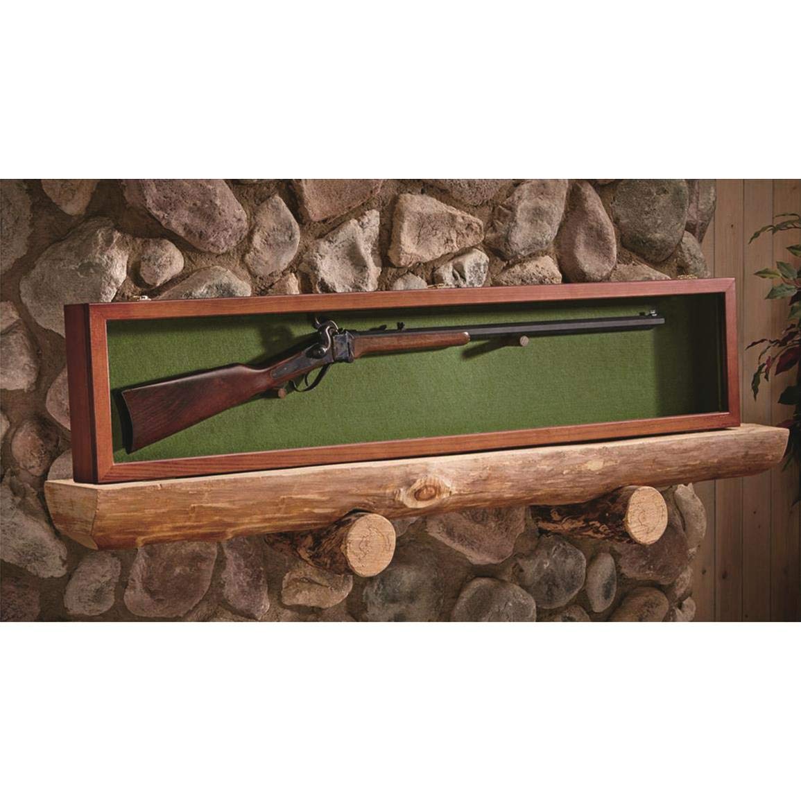 CASTLECREEK Gun Display Case with Lock, Wood Glass Top Rifle Sword Storage Holder Lockable Box Oak CASTLECREEK