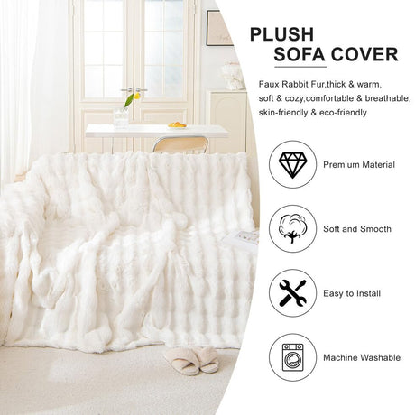 AMWAN Cozy Faux Fur Couch Cover Large Fuzzy Blanket for Sofabed,Loveseat Thick Cozy Shaggy Sofa Slipcover for Sectional,L Shaped Sofa Pets Multifunctional Throws Living Room Decor,Cloud White,71x134’’ AMWAN