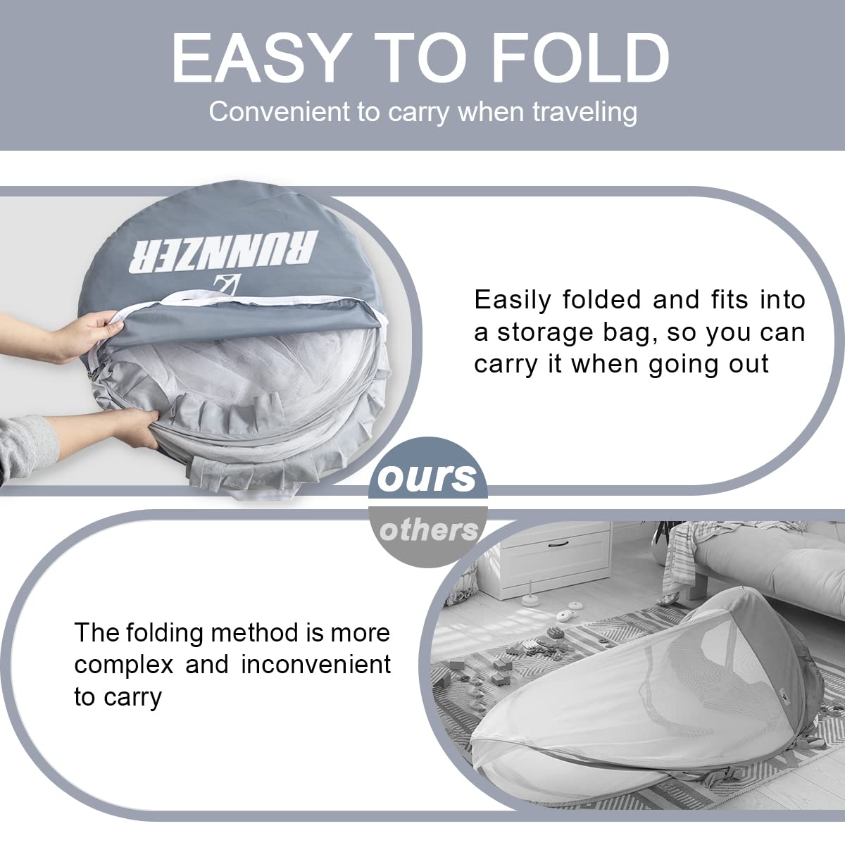 L RUNNZER Baby Crib Tent Crib Net to Keep Baby in, Pop Up Crib Tent Canopy Keep Baby from Climbing Out (55.2" L x 27.6" W x 51.6" H) L RUNNZER