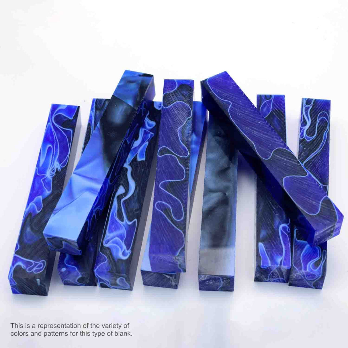 Legacy Woodturning, Acrylic Pen Blank, Royal Blue and Black Swirl with White Lines, 5" x 3/4" x 3/4", 7 Pack Legacy Woodturning