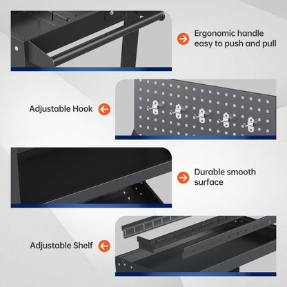 Yizosh 3 Tier Rolling Tool Cart on Wheels, 440 LBS Capacity Heavy Duty Metal Utility Cart Wagon, Industrial Commercial Service Tool Cart Storage Organizer for Mechanics, Garage, Warehouse