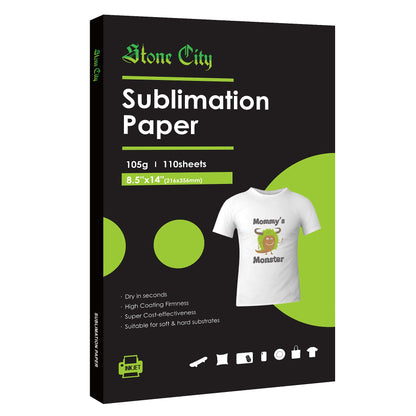 Stone City Sublimation Paper 8.5x14 Inch 110 Sheets 105g for Heat Transfer Light Fabric, T Shirt, Mug, Tumbler, Compatible with Inkjet Printer with Sublimation Ink