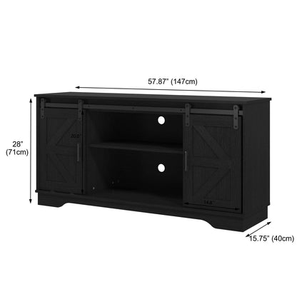 Panana Bar Cabinet with Barn 2 Sliding Doors Buffet Farmhouse Storage Cabinet TV Stand (Black) - WoodArtSupply