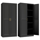 Kitchen Pantry Cabinet,71”Black Metal Pantry Storage Cabinet with Doors and 4 Adjustable Shelves,Kitchen Cabinet with 2 Gold Handles,Tall Cabinet for Livingroom,Pantry, Bathroom SteeLoong