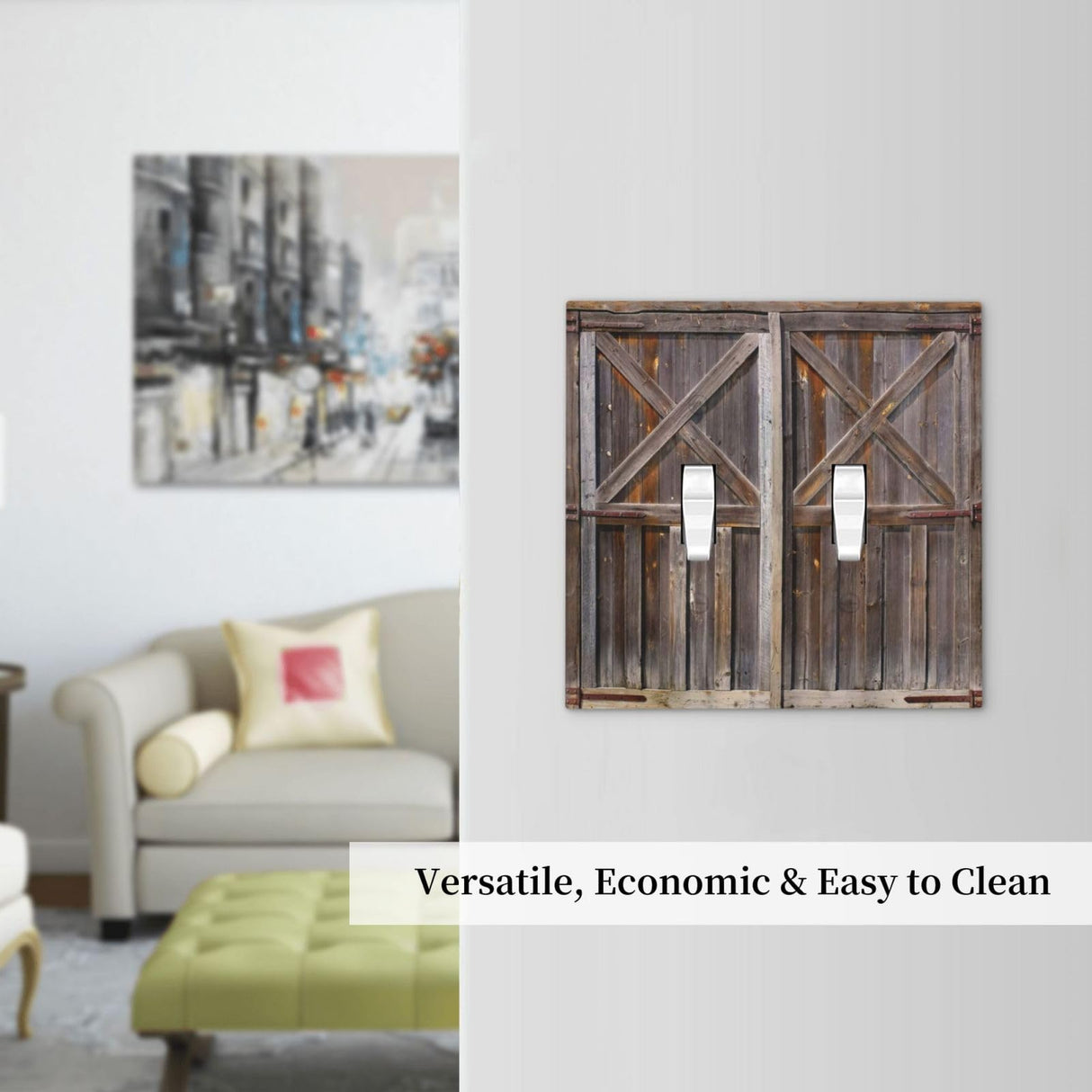 Yamxbfa Rustic Old Wooden Barn Door Village Board Double Toggle Light Switch Covers 2 Gang Wall Plate Dual Decorative Switchplate Electrical Faceplate for Farmhouse Bathroom Bedroom Kitchen Decor Yamxbfa