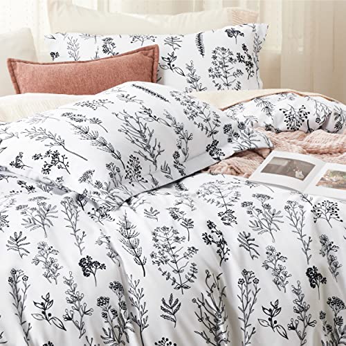 Bedsure Twin/Twin XL Duvet Cover - Reversible White Duvet Cover Set with Zipper Closure, 2 Pieces Cute Floral Patterned Bedding Set with 8 Corner Ties and 1 Pillow Sham Bedsure