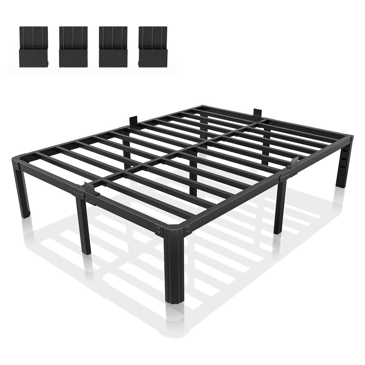 XUKIL 14 Inch Metal Bed Frame Queen Size, Heavy Duty Balck Platform Queen Size Bed Frame with Round Corner Legs, Mattress Slide Stopper, No Box Spring Needed, Easy Assembly XUKIL
